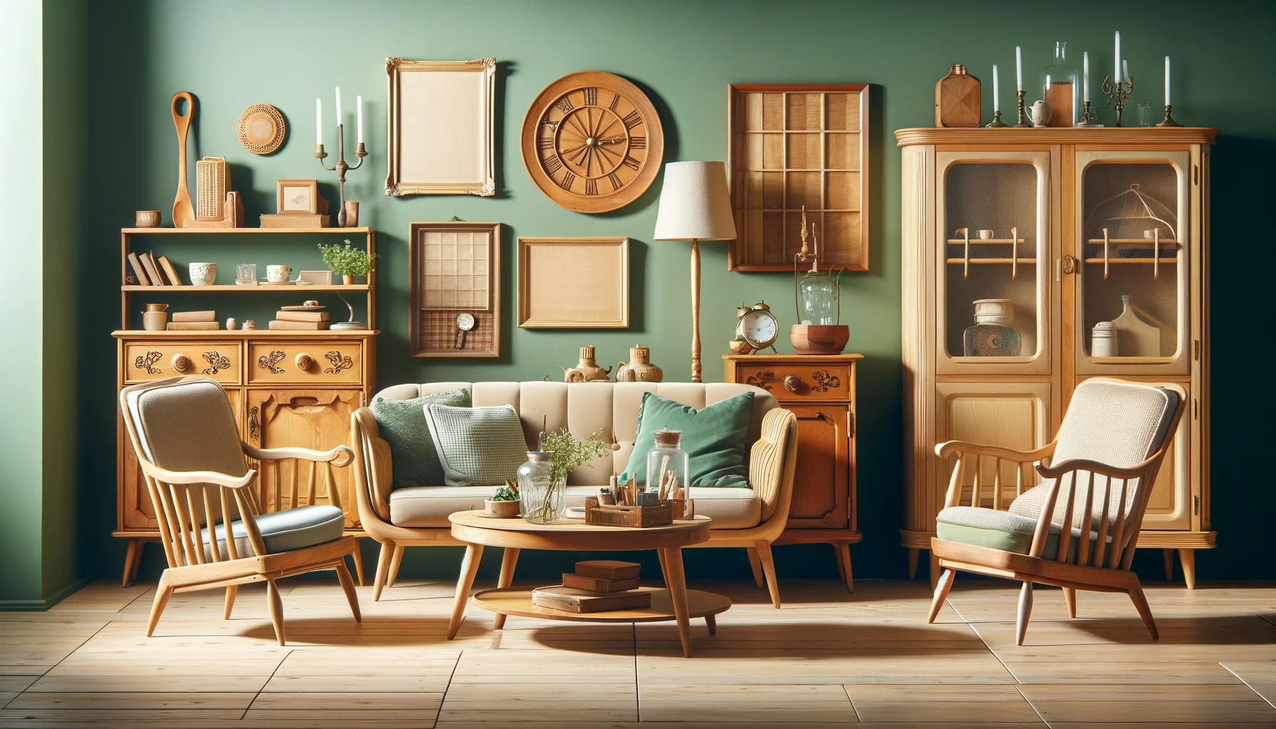 salon w stylu retro butelkowa zieleń gajaarte